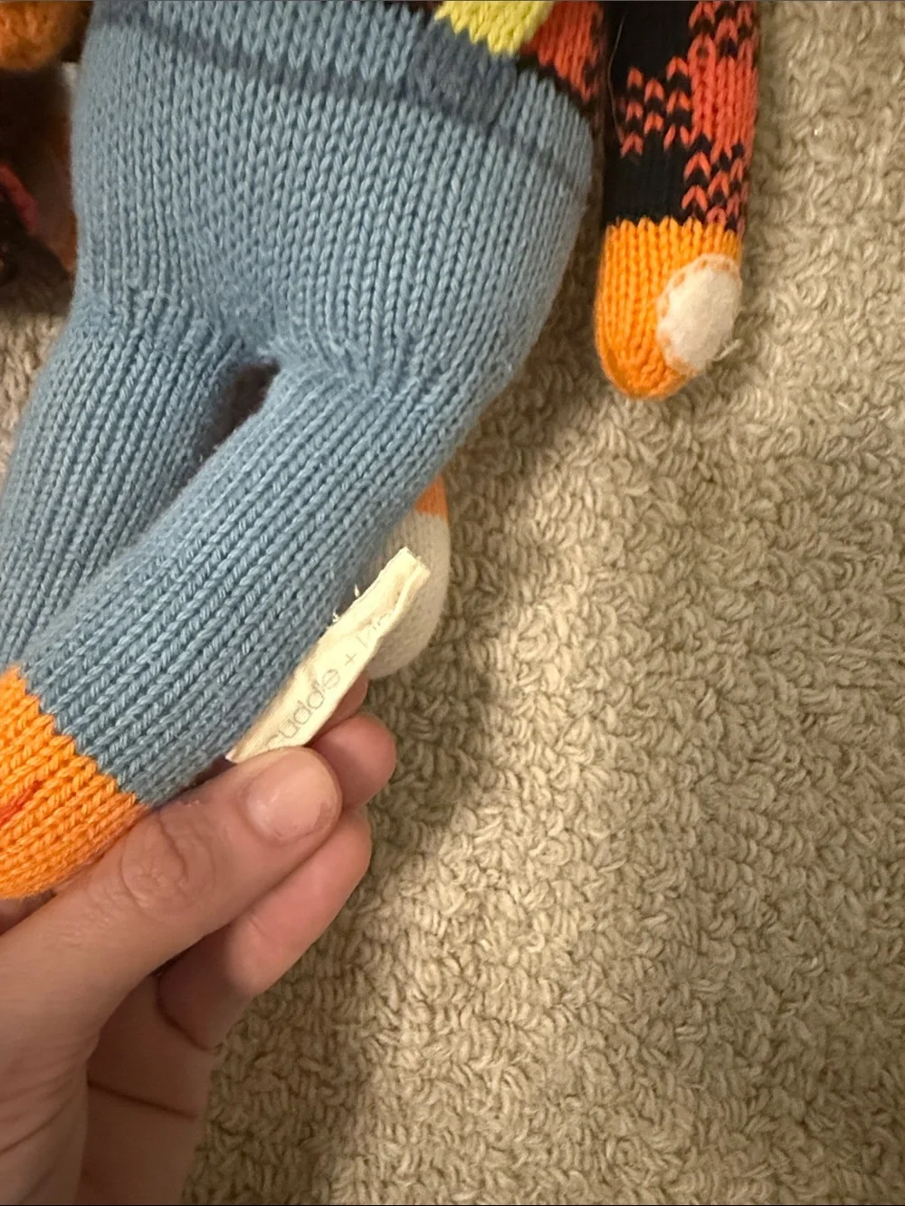 Hand-Knit Orange Fox Plush Doll Pair - Blue & Red Outfit Sadie fox and Wyatt fox